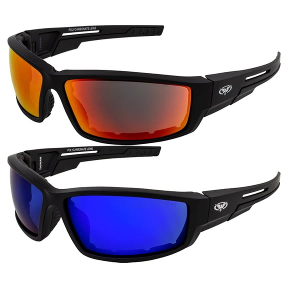 Global Vision Eyewear Sly Padded Motorcycle Riding Sunglasses 2 Pair G-Tech Mirror Red and Blue Lenses