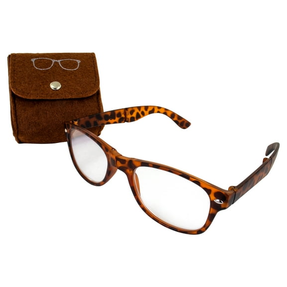 Global Vision Foldaway Reading Glasses for Men or Women +2.5 Magnification Foldable Tortoise Frame w/Clear Lens & Color-Matching Pouch