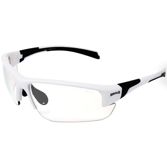 Global Vision Hercules 7 Safety Sunglasses Photochromic Auto-Darkening Clear to Smoke Lens ANSI Z87.1 (White)