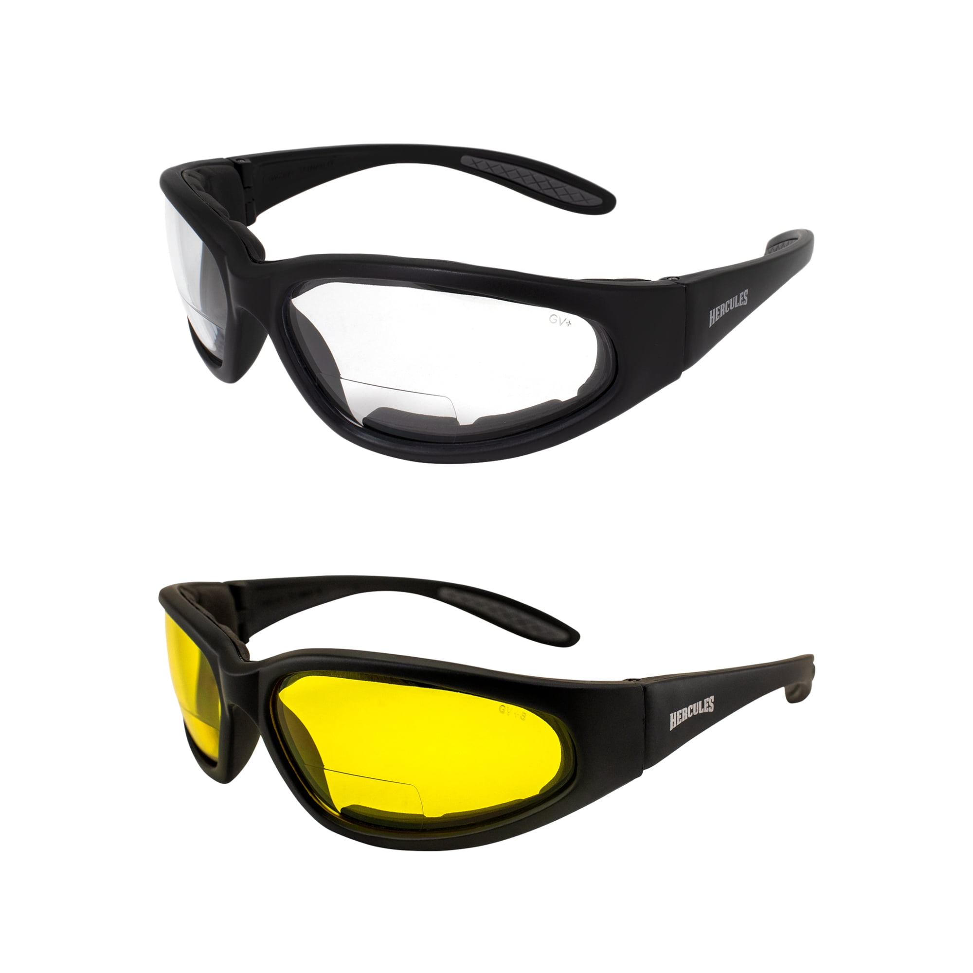 Global Vision Hercules Bifocal Motorcycle Glasses - 2 Pairs With Clear & Yellow Lenses, +2.5 Magnification