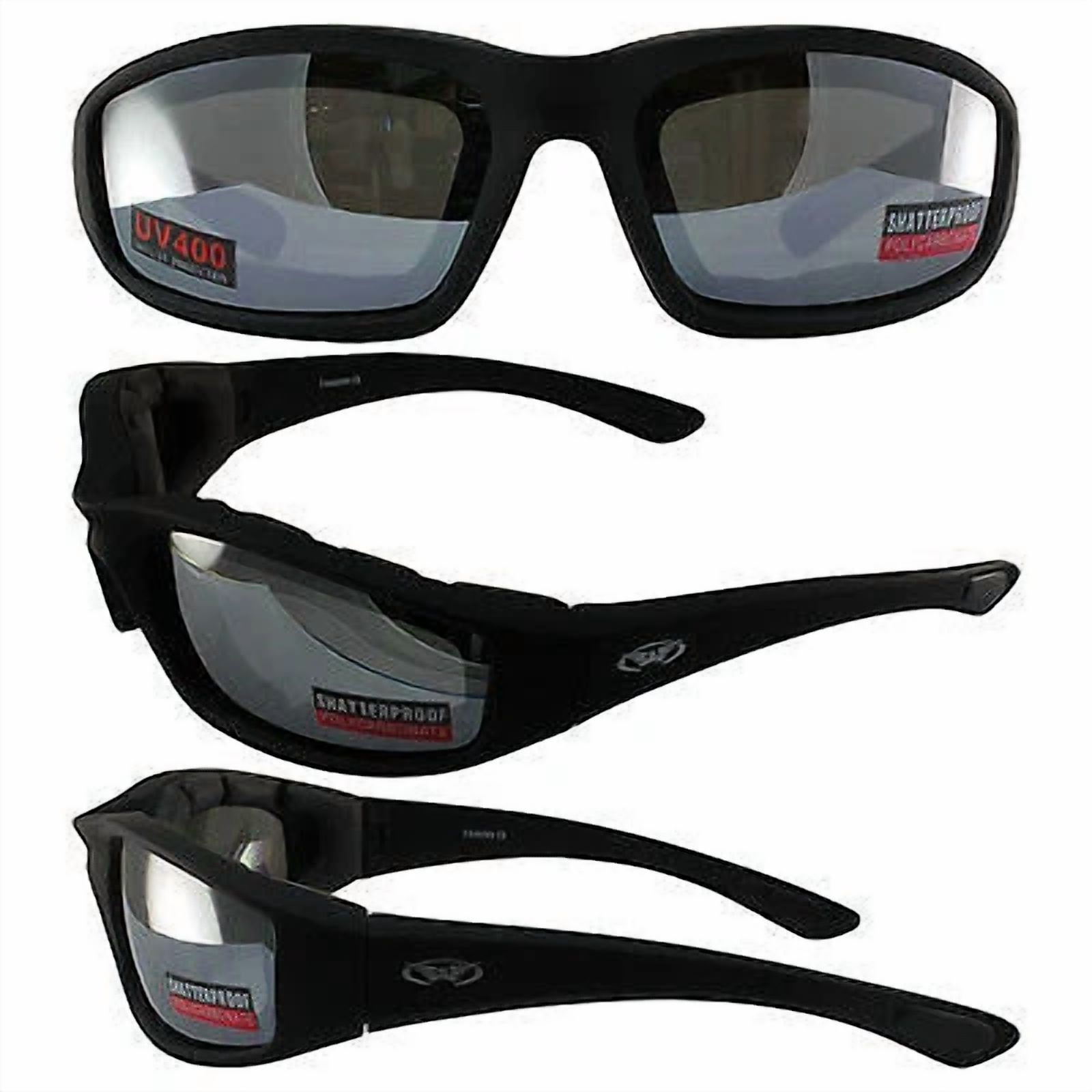 Global Vision Kickback Motorcycle Riding Sunglasses Black Frame W/ Mirror Lenses