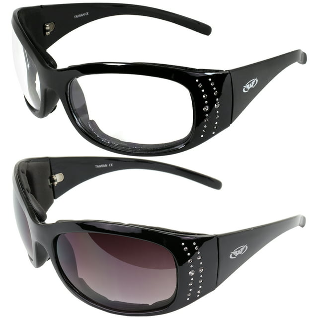Global Vision Marilyn-2 Plus Motorcycle Riding Glasses for Women Sunglasses Black Padded Frames