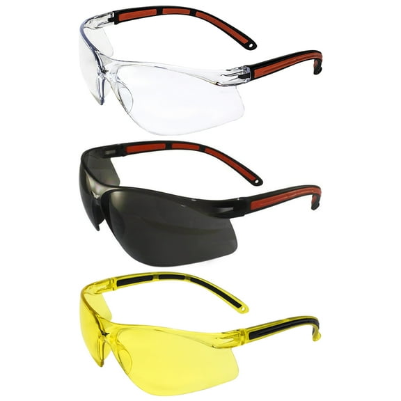 Global Vision Matrix Motorcycle Riding Safety Glasses 3 Pair Black & Yellow Frames w/ Clear/Smoke & Yellow Lenses
