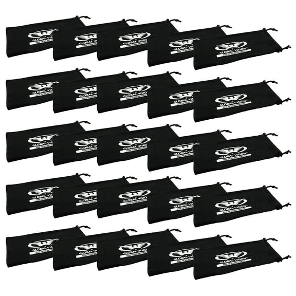 Global Vision Microfiber Bag Pouch for SunGlasses Soft Case Sleeve 25 Large Black 4 1/4" x 8 1/2" Also Great for Goggles Cellphone