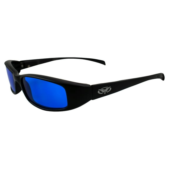 Global Vision NEW ATTITUDES Motorcycle Sunglasses, Shatterproof Polycarbonate Lenses UV400 Protection Scratch-Resistant Black Frame w/ Blue Lenses Stylish Sunglasses For Men & Women