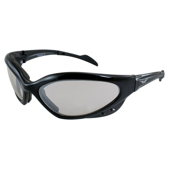Global Vision Neptune Padded Motorcycle Safety Sunglasses Black Frames Clear Mirrored Lenses