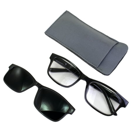 Global Vision Reading Glasses +1.5 Magnification Gray Frame w/ Clear Lens & Matching Polarized Clip-On Shades