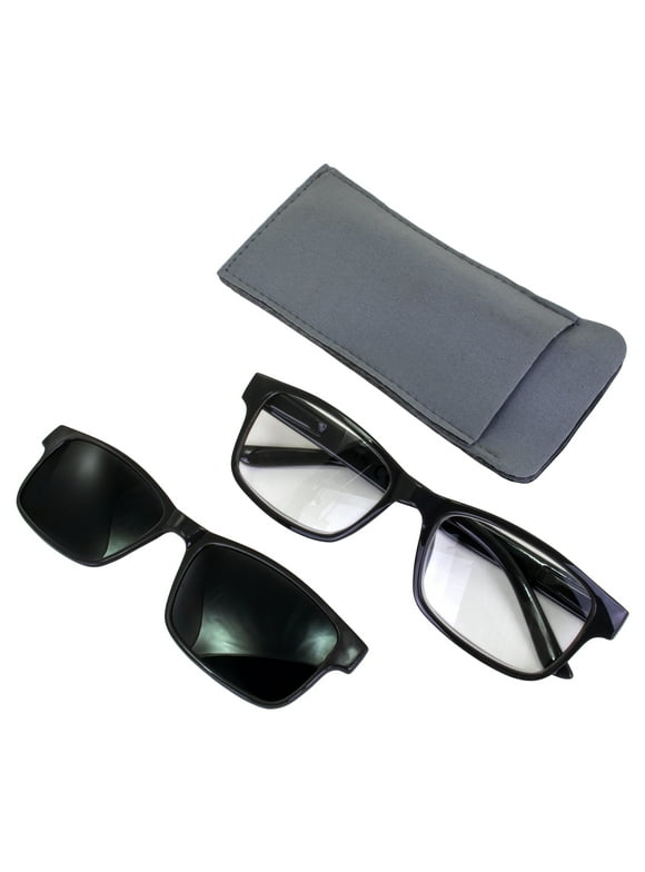 Global Vision Reading Glasses +1.5 Magnification Gray Frame w/ Clear Lens & Matching Polarized Clip-On Shades