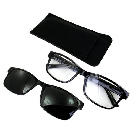 Global Vision Reading Glasses +1.75 Magnification Black Frame w/ Clear Lens & Matching Polarized Clip-On Shades