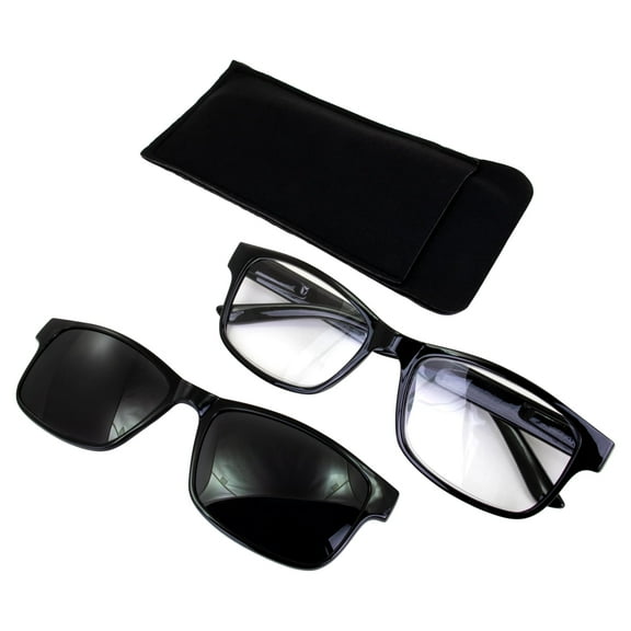 Global Vision Reading Glasses +3.0 Magnification Black Frame w/ Clear Lens & Matching Polarized Clip-On Shades