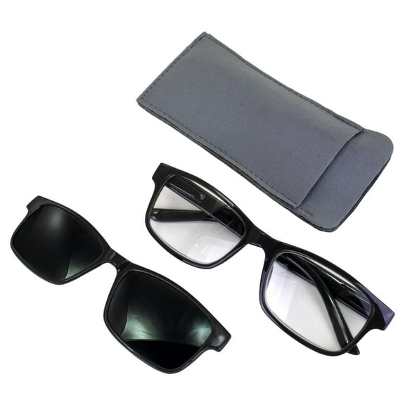 Global Vision Reading Glasses +3.0 Magnification Gray Frame w/ Clear Lens & Matching Polarized Clip-On Shades
