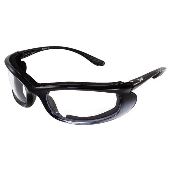 Global Vision Shadow Foam-Padded Motorcycle Sunglasses Glasses For Men & Women Shatterproof Polycarbonate Clear Lens w/ Two-Tone Black and Silver Frame