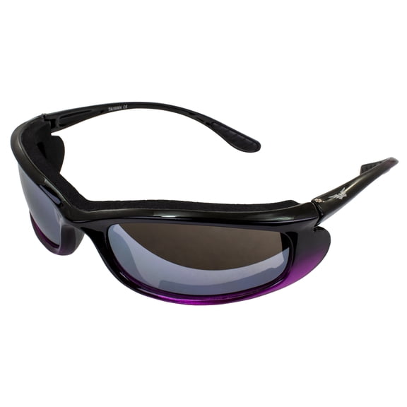Global Vision Shadow Motorcycle Riding Sunglasses Two-Tone Black and Pink Frames Flash Mirror Lens