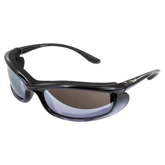 Global Vision Shadow Motorcycle Riding Sunglasses Two-Tone Black and Silver Frames Flash Mirror Lens
