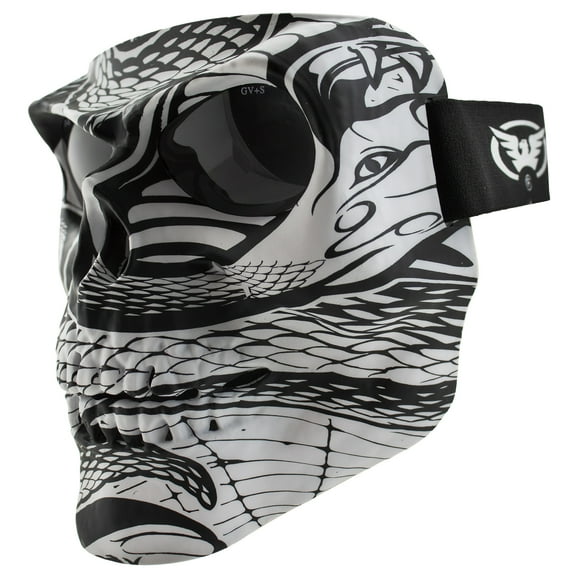 Global Vision Skull Mask Motorcycle Full Face Coverage Riding Goggles Black & White Snake Pattern w/ Smoke Lenses