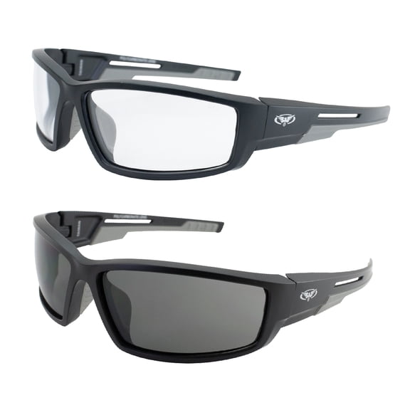 Global Vision Sly 88 Motorcycle Safety Glasses Sunglasses 2 Pairs Black Frames w/Clear & Smoke Lenses Z87.1