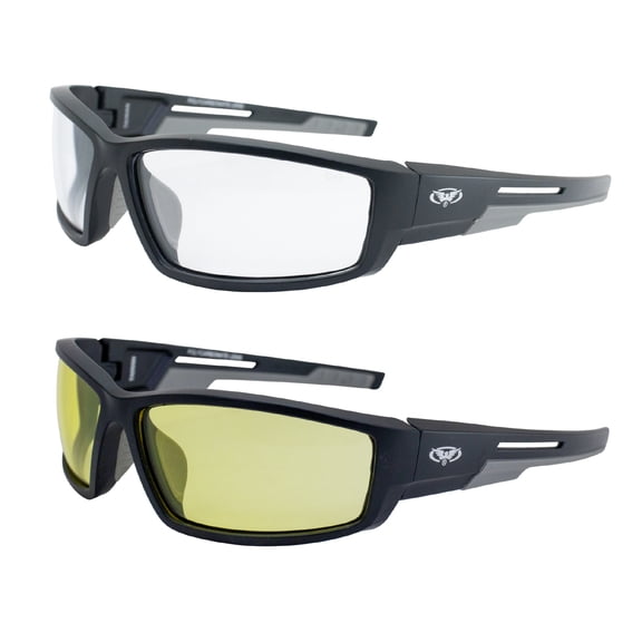 Global Vision Sly 88 Motorcycle Safety Glasses Sunglasses 2 Pairs Black Frames w/Clear & Yellow Lenses Z87.1