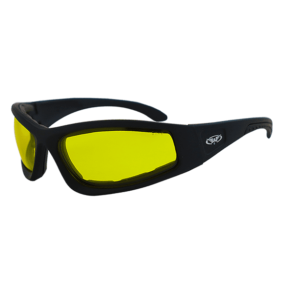 Global Vision Triumphant 24 Auto-Darkening Padded Motorcycle Sunglasses Gloss Black Frames Photochromic Lenses Yellow to Smoke ANSI Z87+