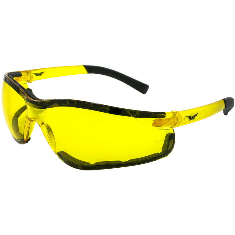 Global Vision Turbo Jet Padded Motorcycle Riding Z87.1 Safety Sunglasses  For Men & Women Shatterproof Polycarbonate Yellow Lens