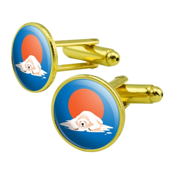 Global Warming Polar Bear Melting Round Cufflink Set Gold Color