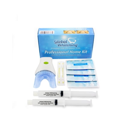 Global Whitening Professional Teeth Whitening Home Kit with Maximum Strength 44% Carbamide Peroxide Whitening Gel Formula and 7 LED Blue Light Vibrating Brushing System To Remove The Toughest Stains