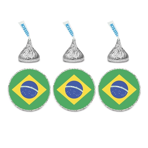 Global World Flag Party Collection, Chocolate Drop Label Stickers, Brazil, 216-Pack