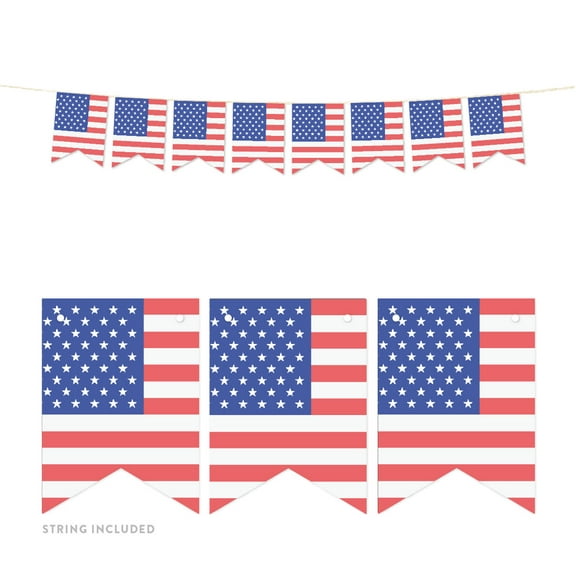 Global World Flag Party Collection, Hanging Paper Pennant Banner with String, United States