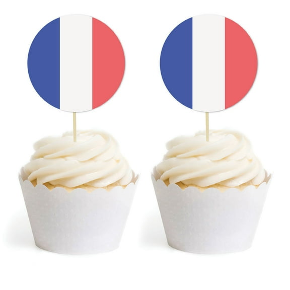 Global World Flag Party Collection, Round Cupcake Toppers, France, 20-Pack, Olymics, Soccer, Football World Cup