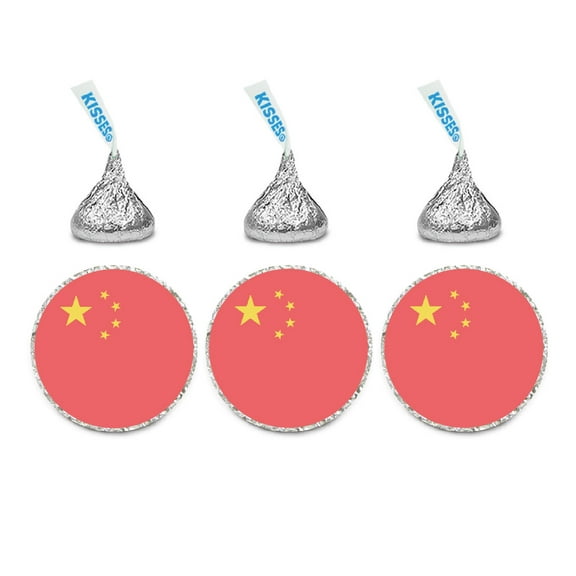 Global World Flag Party Collection, Round Label Stickers, China, 40-Pack, World Cup Soccer Futbol Olympics