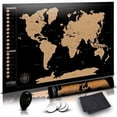 thumbnail image 1 of Global Zoom Scratch-Off World Map with US States-Track Travel Routes, Iconic Landmarks and World Wonders -Thick, Laminated Large Poster for Wall (24"x36") - Includes Scratch Tool and Cleanin, 1 of 3