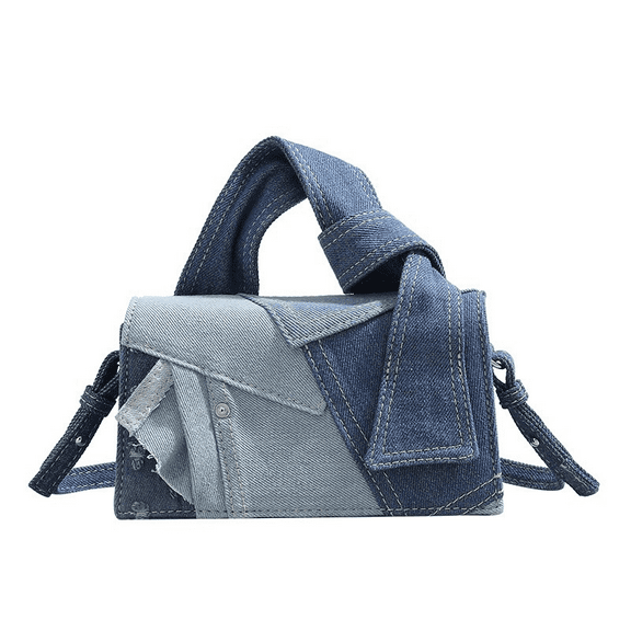 GlobalBreeze Patchwork Denim Shoulder Bag, Unique Two-Tone Jean Crossbody Purse, Retro Designer-Inspired Mini Handbag, Casual Fashion Tote for Women