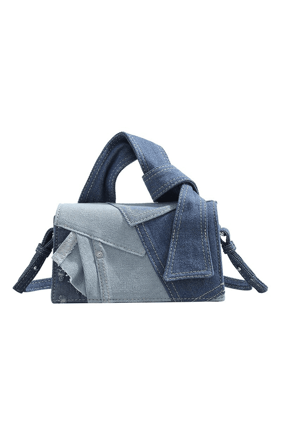 Patchwork Denim Shoulder Bag, Unique Two-Tone Jean Crossbody Purse, Retro Designer-Inspired Mini Handbag, Casual Fashion Tote for Women