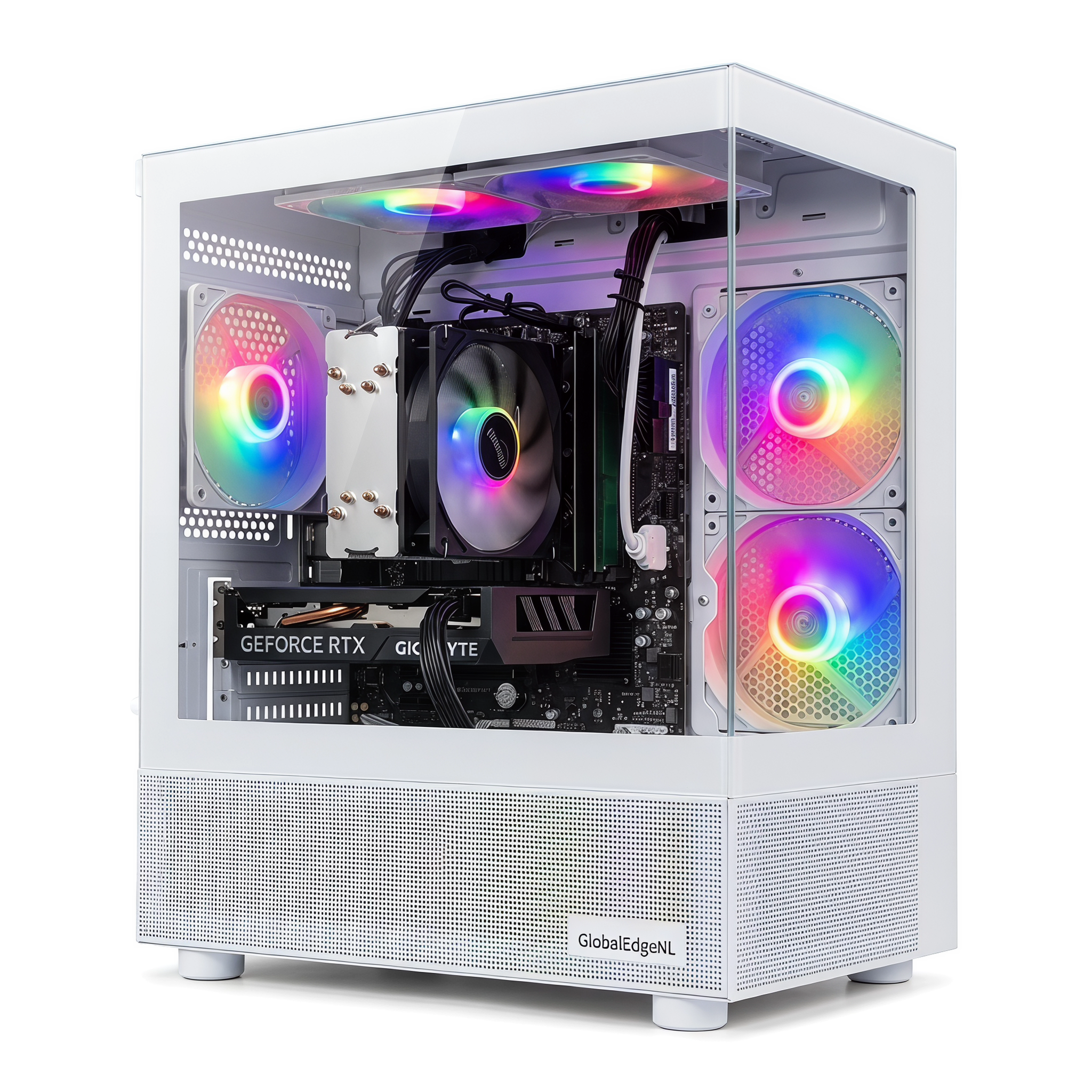 GlobalEdgeNL Gaming PC Desktop Computer, AMD R5 1600,RX 6500XT 4G D6 1024SP,16GB DDR4,512GB M.2 SSD, BX3 550W 80PLUS Bronze PSU, RGB Fan x5, WiFi Ready & Windows 11 Home, White