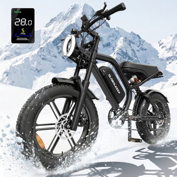 GlobalKeep 1500W Peak Electric Mountain Bike, 20" Fat Tire 28MPH Ebikes for Adults , 48V 15.6Ah Removable Battery, Full Suspension UL2849
