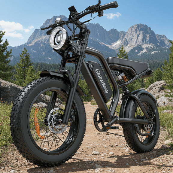 GlobalKeep 1500W Peak Electric Mountain Bike, 20" Fat Tire 32MPH Ebikes for Adults , 48V 15.6Ah Removable Battery, Full Suspension UL2849