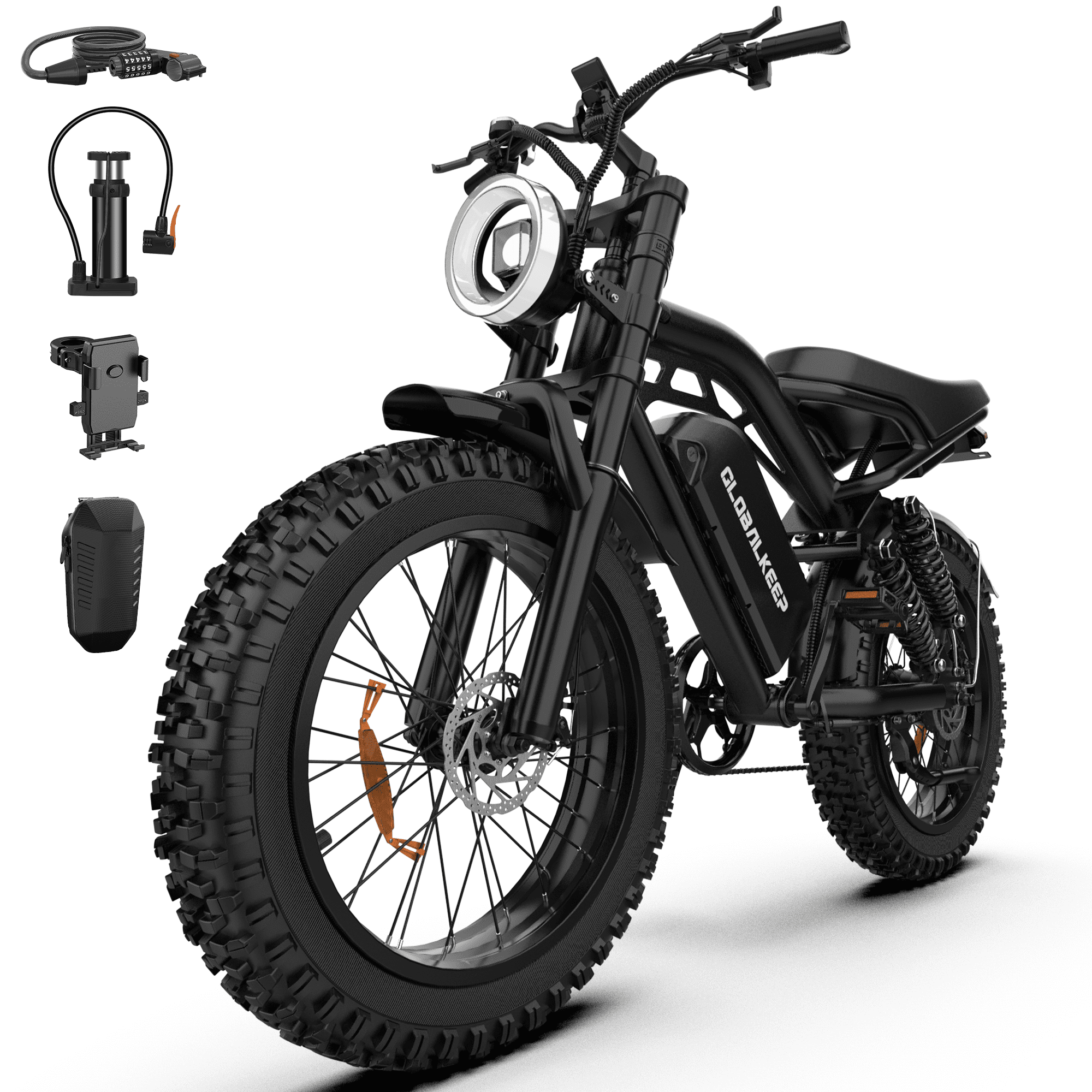 GlobalKeep Electric Bike for Adults, 750W Peak 1500W Motor, 20"x4" Fat Tire Mountain Bike, 48V/20Ah Battery, UL2849