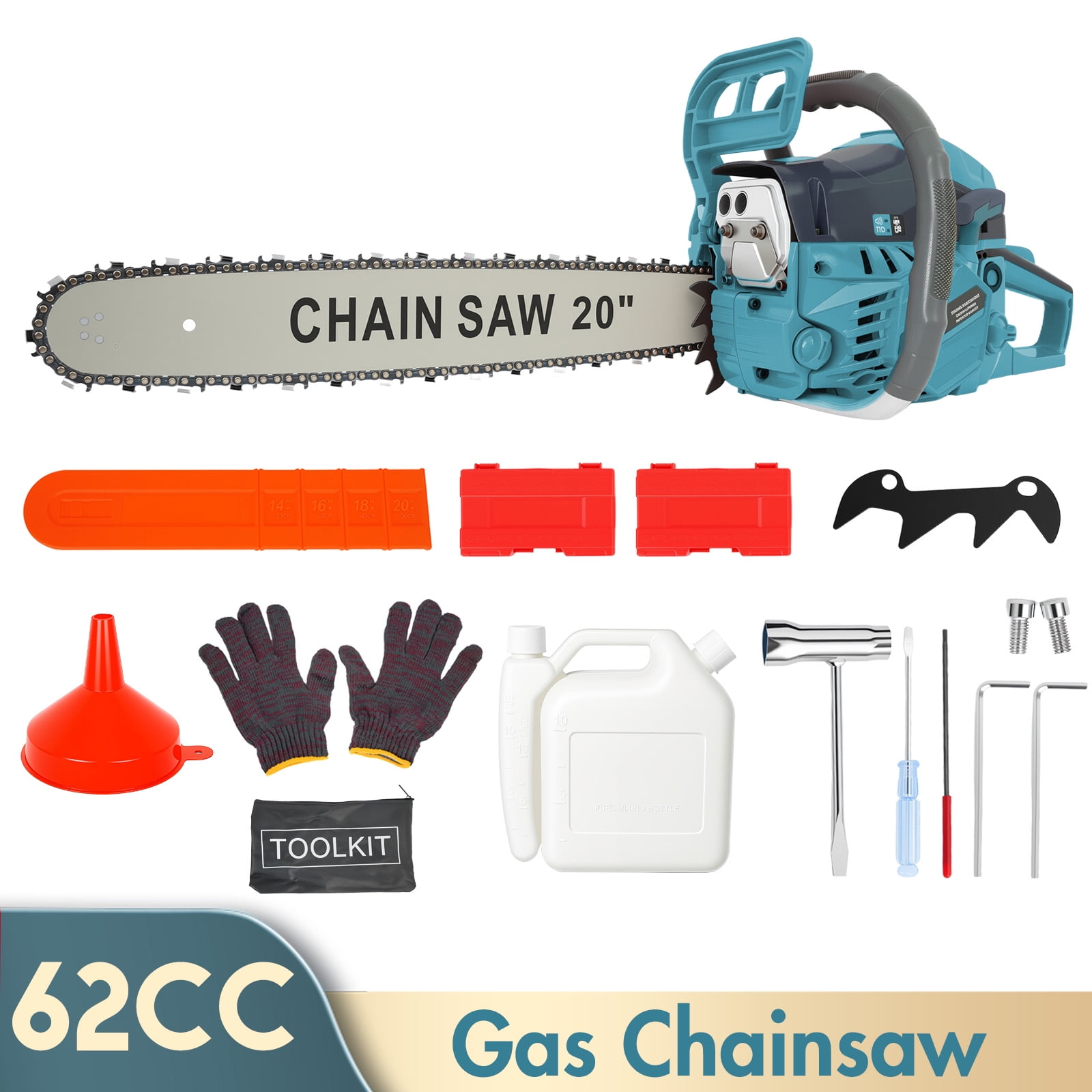 GlobalSourse 3.4HP Gas Chainsaw, 10700 RPM 2-Cycle 62CC Heavy Duty Gas ...