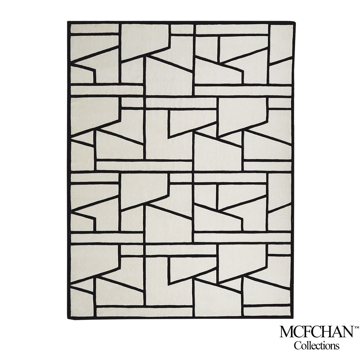 Black and Ivory Geometric Wool Tufted Rug 6' x 9'
