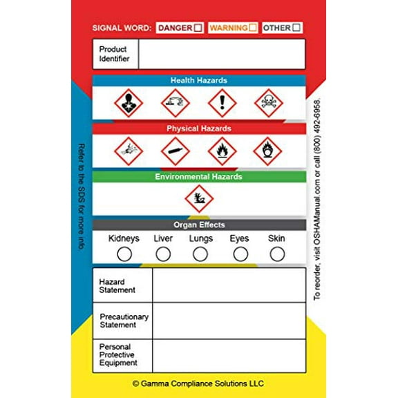 Globally Harmonized System (GHS) Secondary Container Labels, 3.5 x 2.25 Inches, 100 Labels per Roll, Adhesive, Glossy Finish$$Tools & Hardware Other