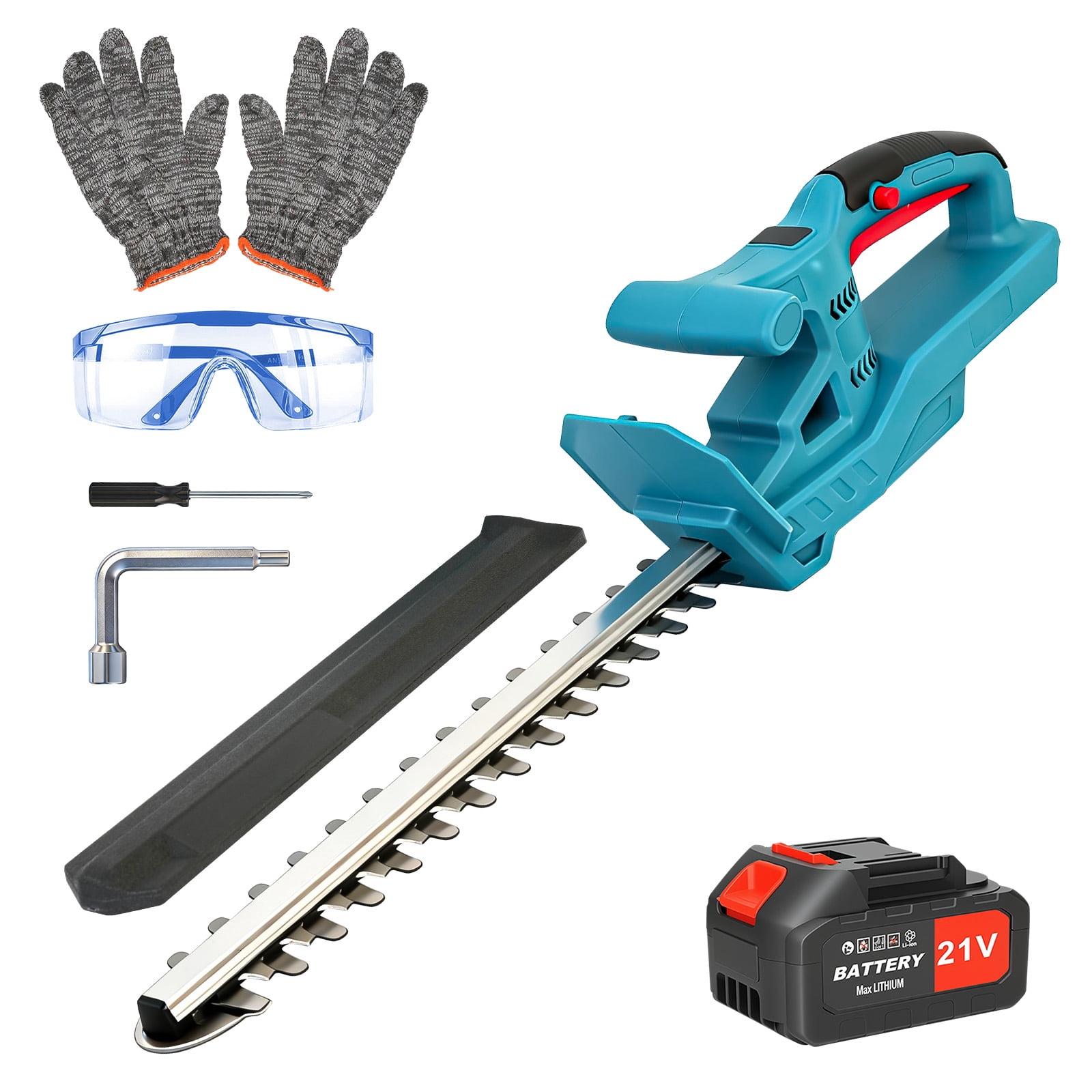 Globalsource 21V Electric Hedge Trimmer Cordless , High-Power 500W Rechargeable Hedge Trimmer with 20" Dual-Action Blade, 24000RPM Robust Cutting & Ergonomic Grip, 1*3.0Ah Ideal for Shrubs