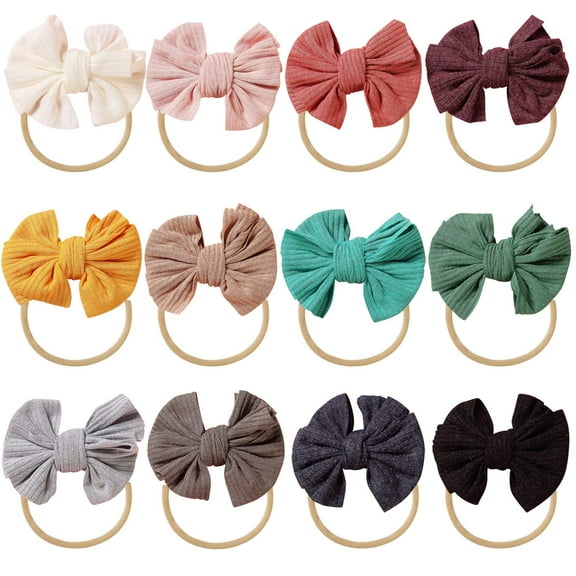Globalsupplier 12 Pack Soft Stretchy Nylon Bow Headbands Hair Accessories for Baby Girls Toddlers Newborns Infants Kids