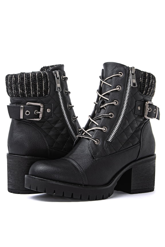 Globalwin Combat Boots For Women Low Heel Black Ankle Boots 8.5M