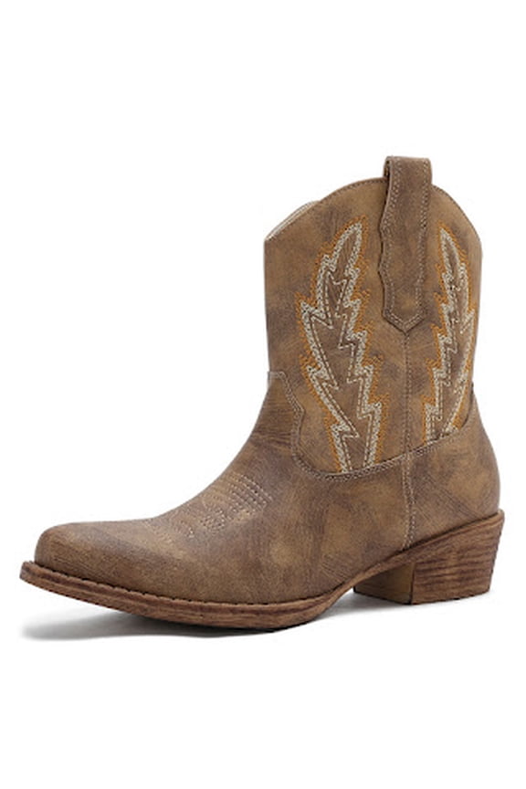 Globalwin Women's Ankle Boots Snip Toe Camel Cowgirl Boots Embroidery Short Cowboy Boots For Women Chunky Heel Comfortable Tan Boots For Nashville Outfits Size 10M