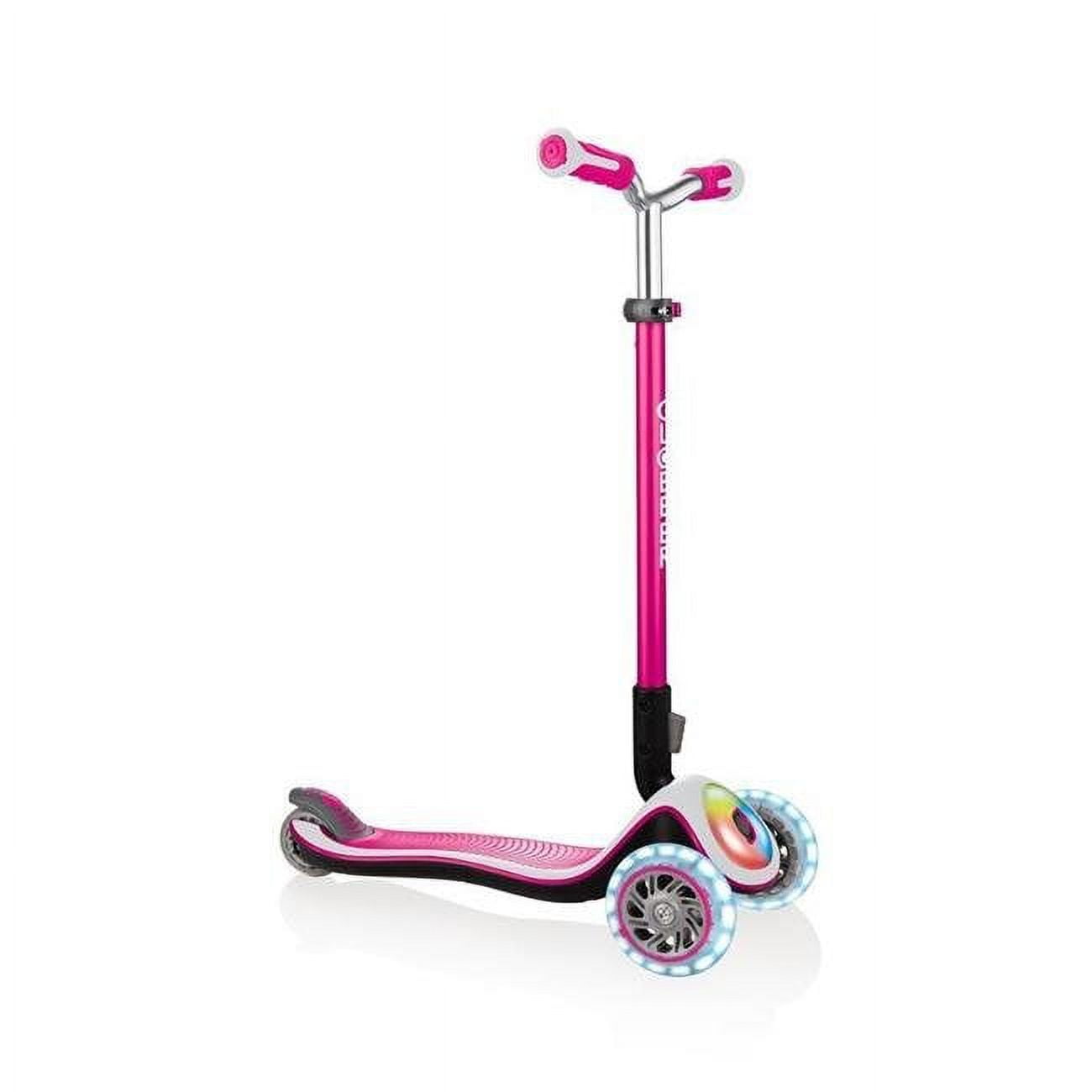 Globber 444-810 Elite Prime Flashing Head Deck & Light Up Wheel Scooter  with Anodized Tbar, Deep Pink Translucent 