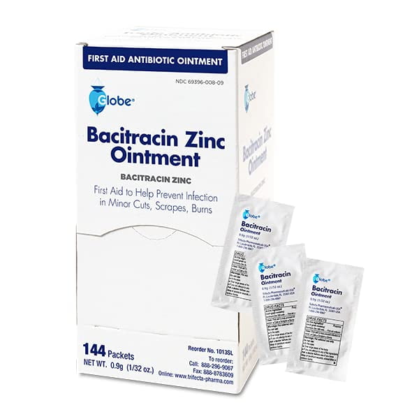 Globe (144 Packets Bacitracin Antibiotic Zinc Ointment 0.9g Packet