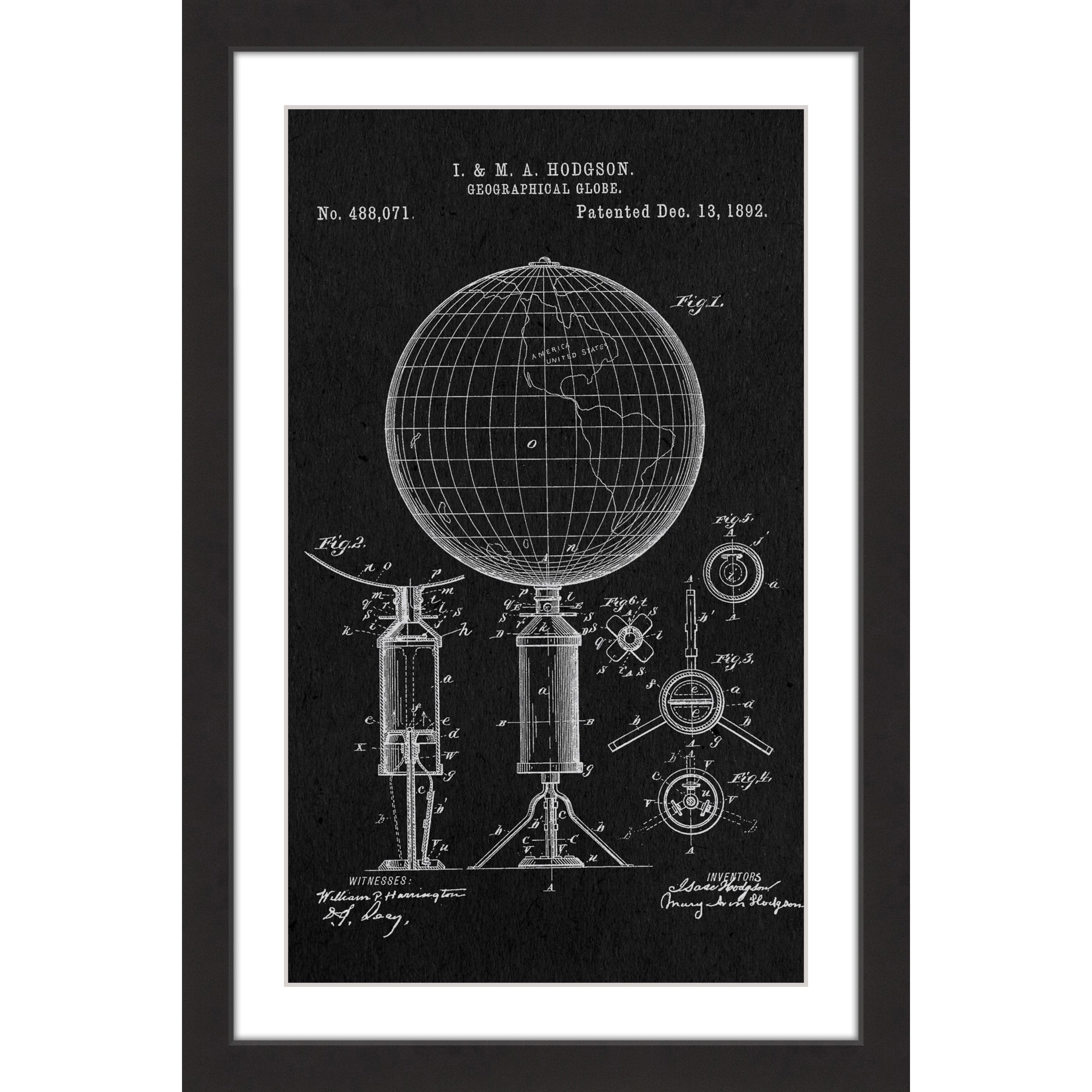 "Globe 1892 Black Paper" Framed Painting Art Print, 30" x 1.5"