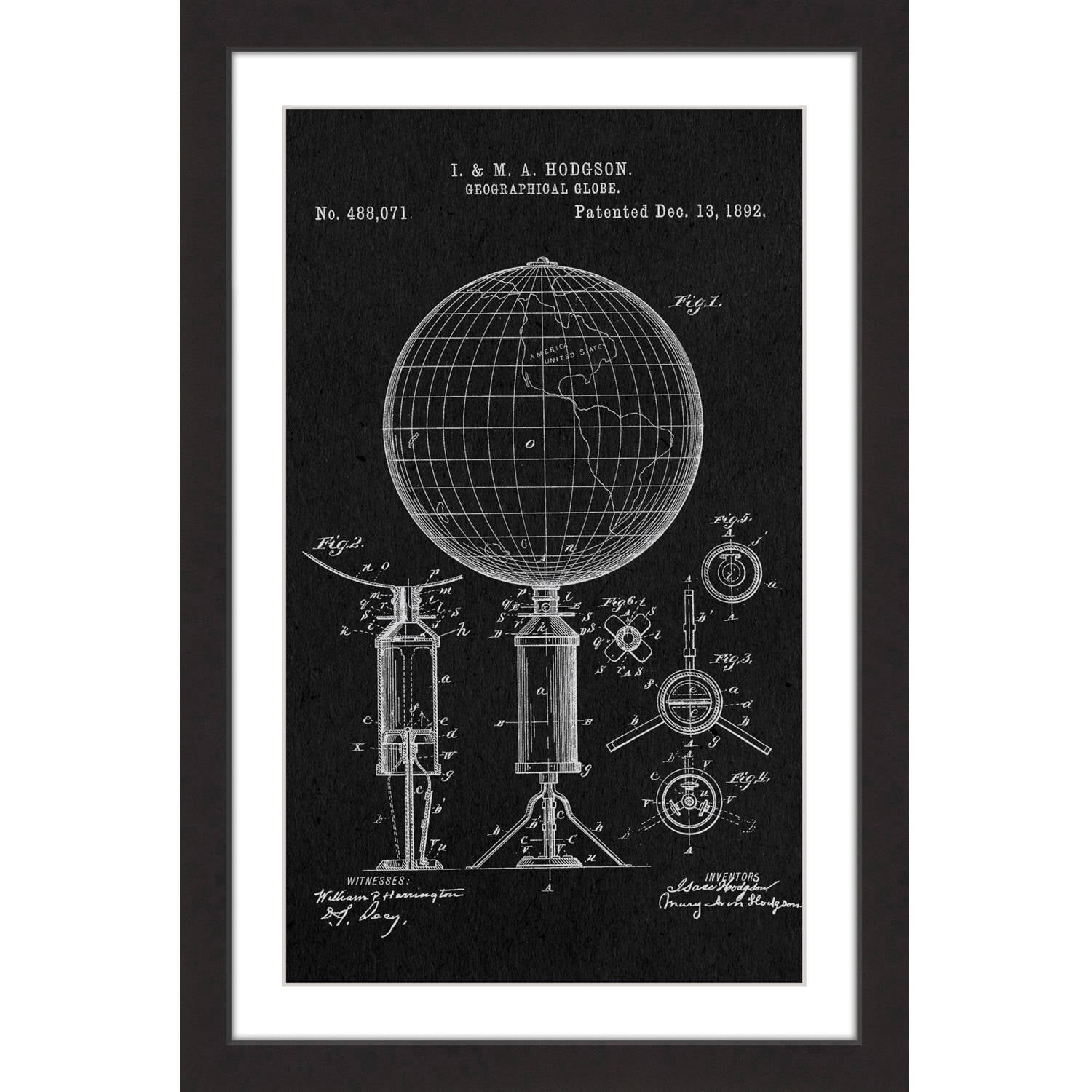 "Globe 1892 Black Paper" Framed Painting Print