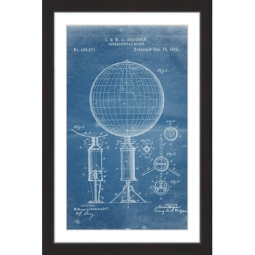 "Globe 1892 Blueprint" Framed Painting Art Print