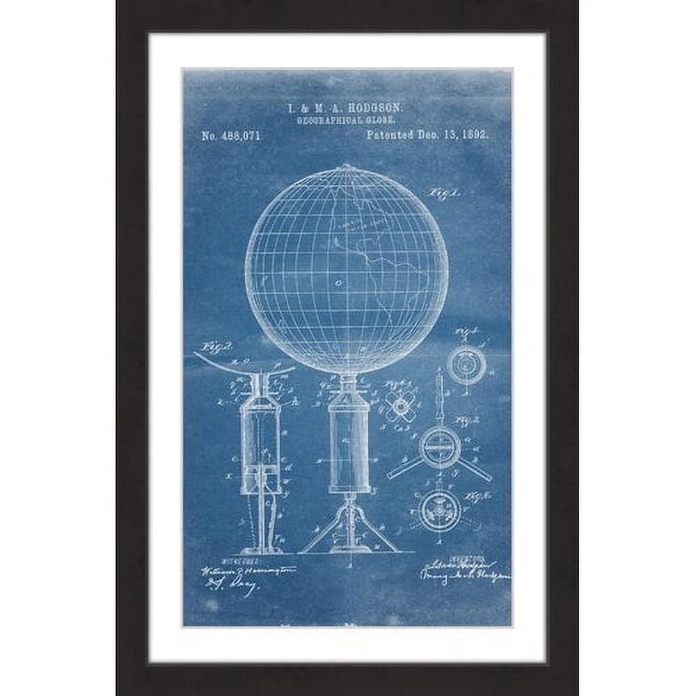 "Globe 1892 Blueprint" Framed Painting Print