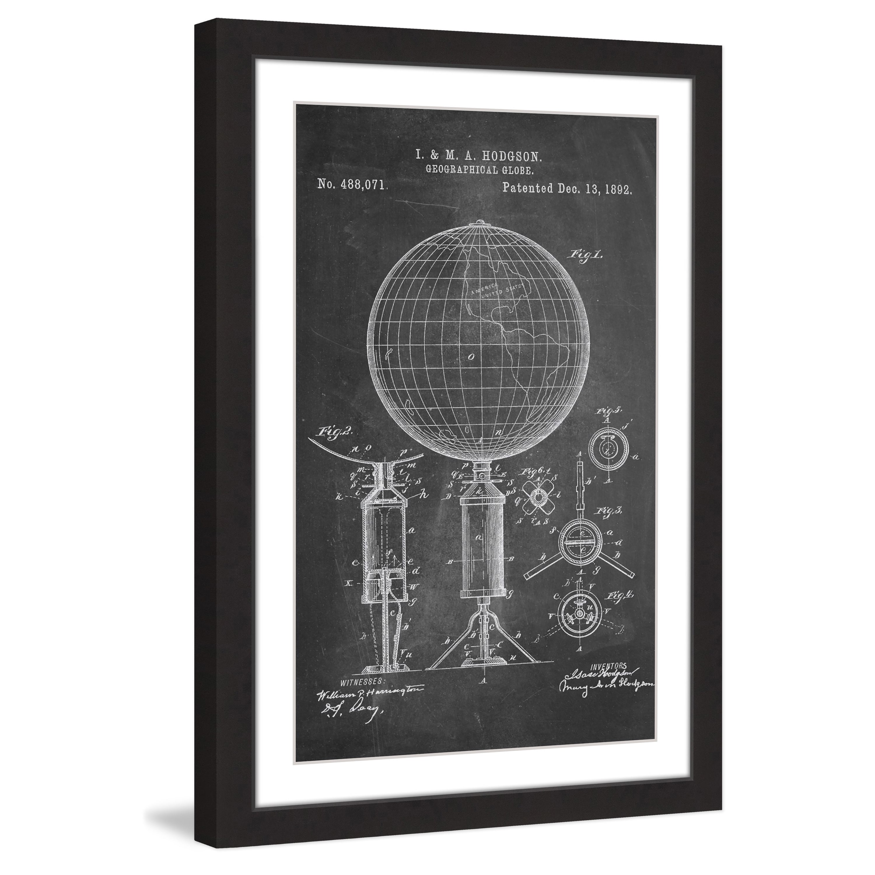 "Globe 1892 Chalk" Framed Painting Art Print